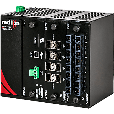 N-Tron® NT24k 16-Port, Single Redundant VDC Power Input, PTP Enabled, DIN Rail Gigabit Managed Industrial Ethernet Switch