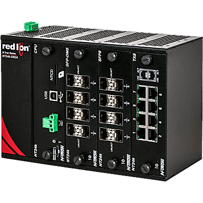 N-Tron® NT24k 24-Port Gigabit-Managed-Industrial-Ethernet-Switch, Einzel-VAC/VDC-Stromeingang, PTP-fähig, DIN-Schienen