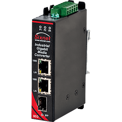 Sixnet® SLX-3EG-1SFP Gigabit Industrial 3-port Ethernet Media Converter