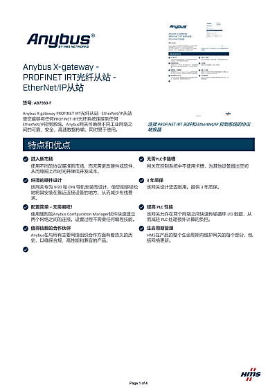 Anybus X-gateway - PROFINET IRT LWL Slave - EtherNet/IP Slave