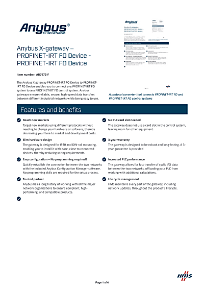 Anybus X-gateway – PROFINET-IRT FO Device - PROFINET-IRT FO Device
