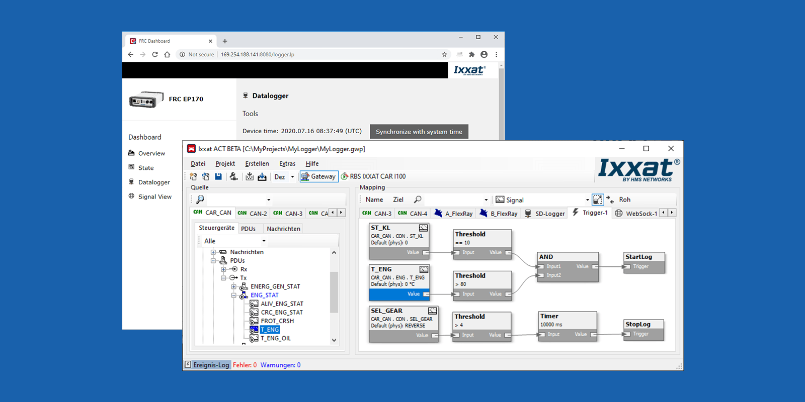 ACT tool - Data logger screens