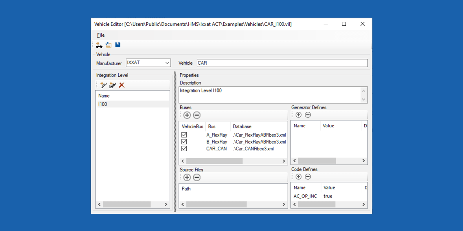ACT tool - Vehicle Editor Screen